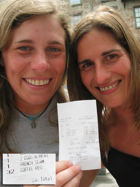 [picture: helen and heike hold up their denny's bill]